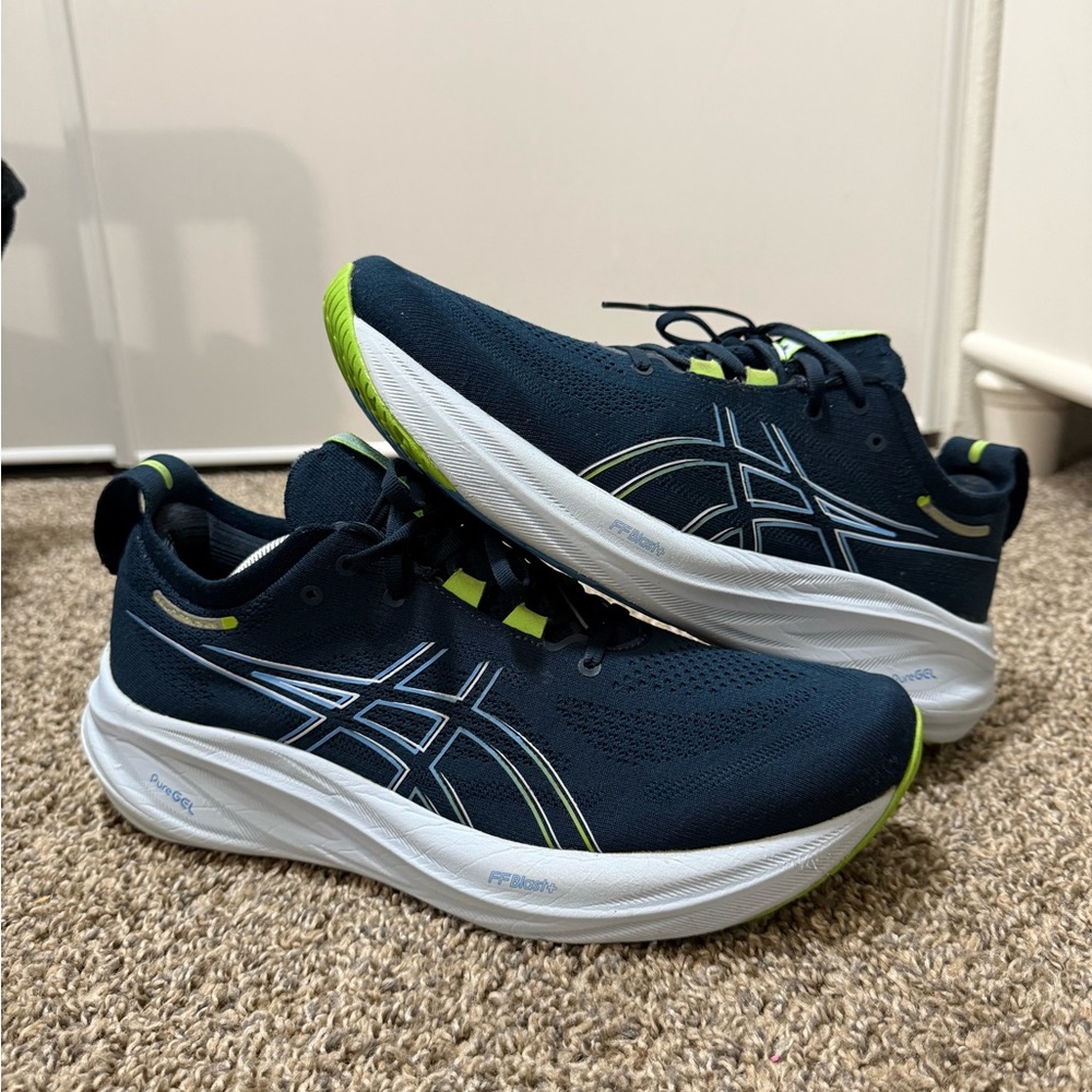 ASICS GEL-NIMBUS 26 Navy and Lime Running Shoes - Picture 3 of 8